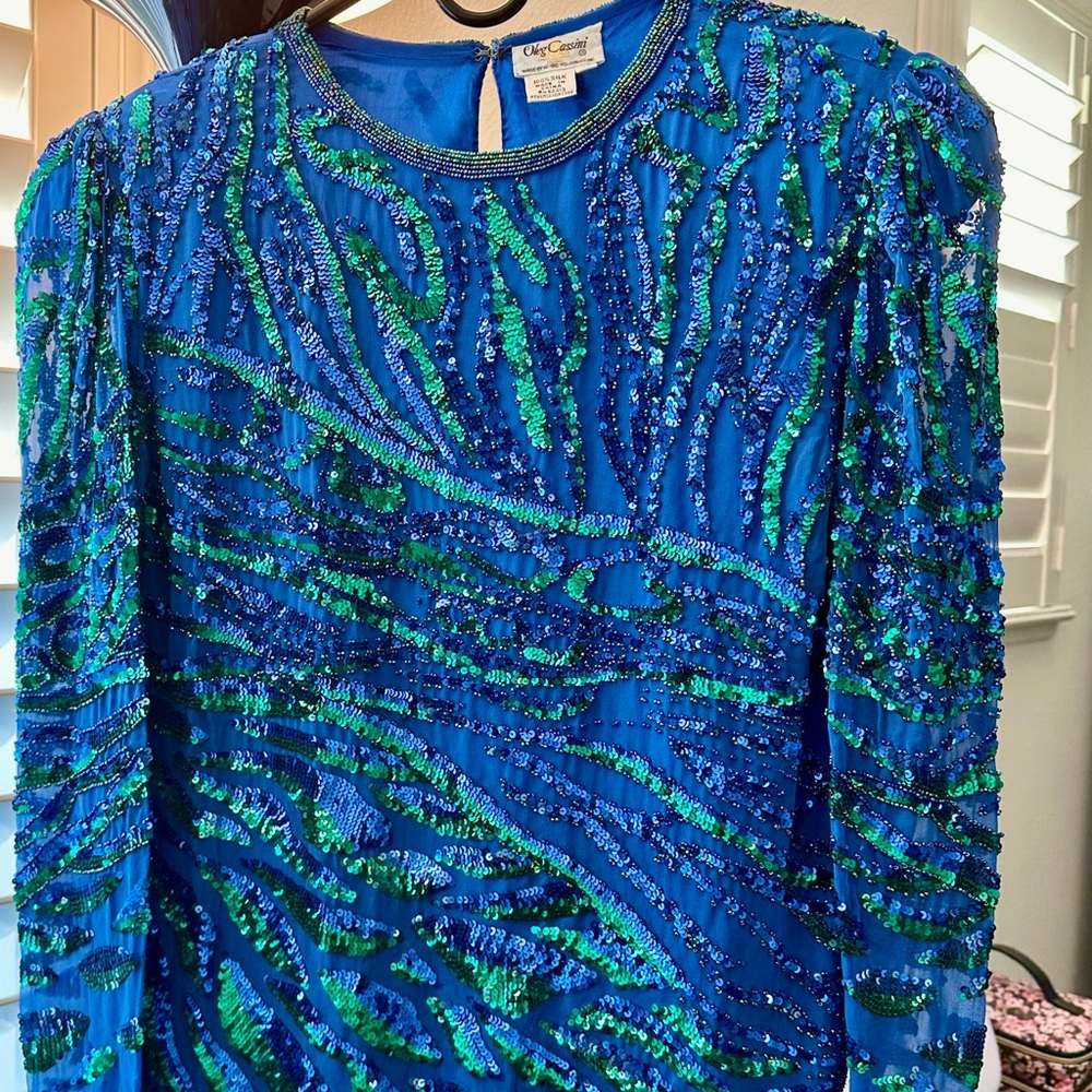 Oleg Cassini excellent vintage heavy-sequined & beaded top. 100 silk. M